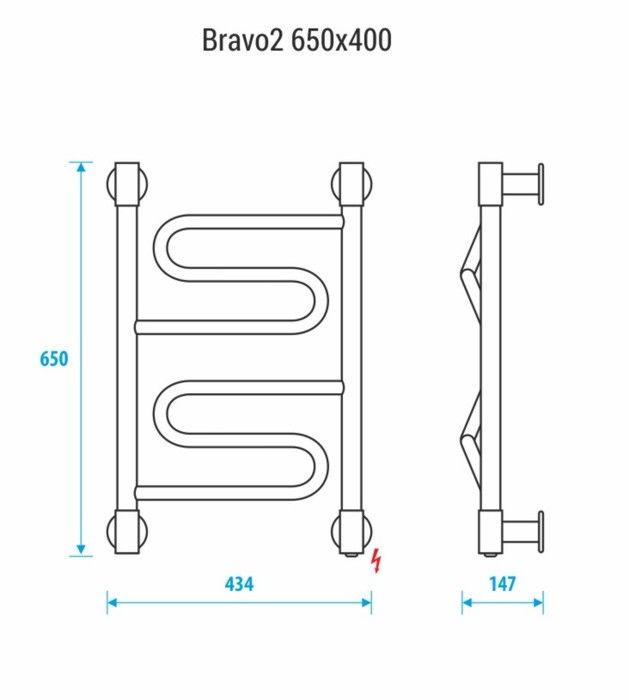 Электрический полотенцесушитель лесенка Energy BRAVO2 650x400 RAL 9005 черный матовый фото#2