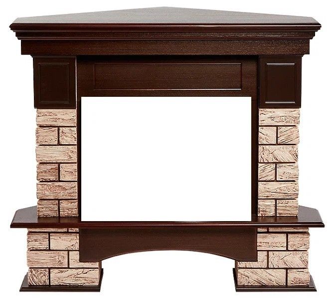 Угловой широкий портал Firelight Forte Wood 30U (угловой) камень коричневый, шпон темный дуб