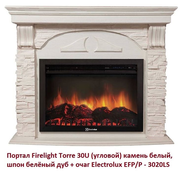 Угловой широкий портал Firelight Torre 30U (угловой) камень белый, шпон белёный дуб фото#2