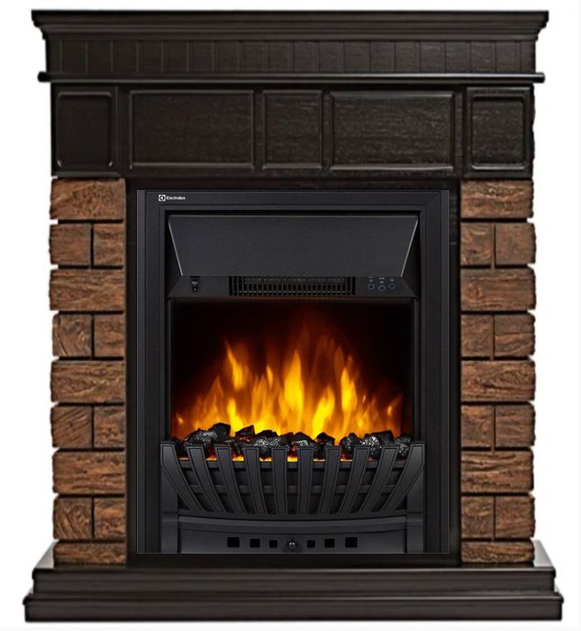 Электрокамин Electrolux EFP/P-1020LS с порталом Firelight Bricks Wood Classic камень темный, шпон венге