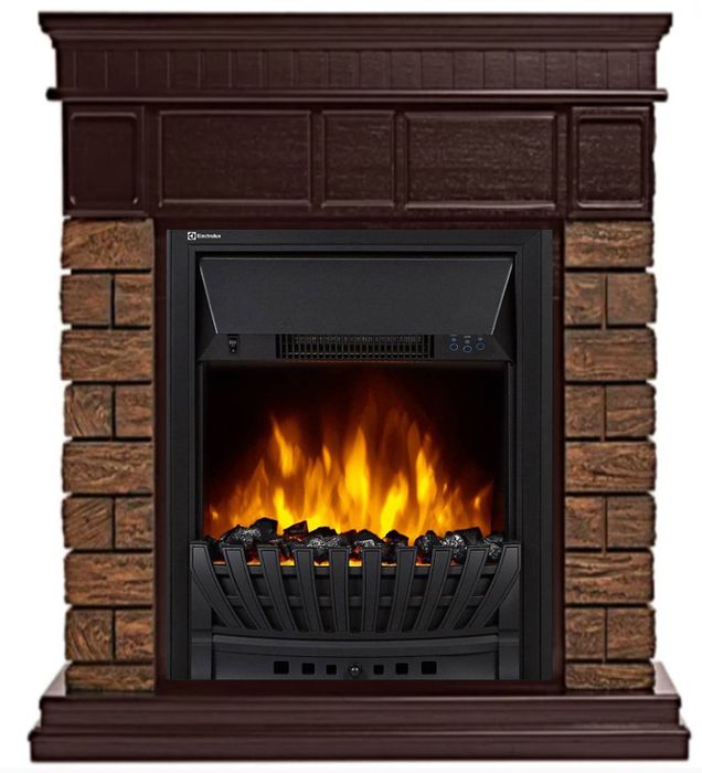 Электрокамин Electrolux EFP/P-1020LS с порталом Firelight Bricks Wood Classic камень коричневый, шпон темный дуб
