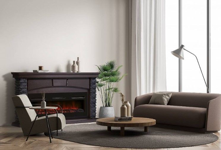 Линейный электрокамин Electrolux EFP/P-1600ULS с порталом Firelight Porto Long камень черный, шпон венге фото#12