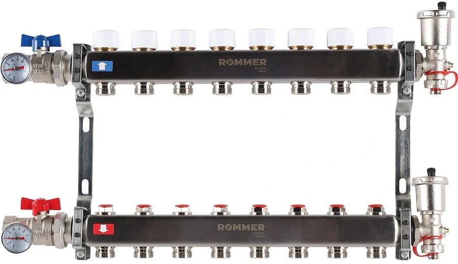 Для отопления Rommer 1"/3/4"x8 с запорными клапанами (RMS-3210-000008)
