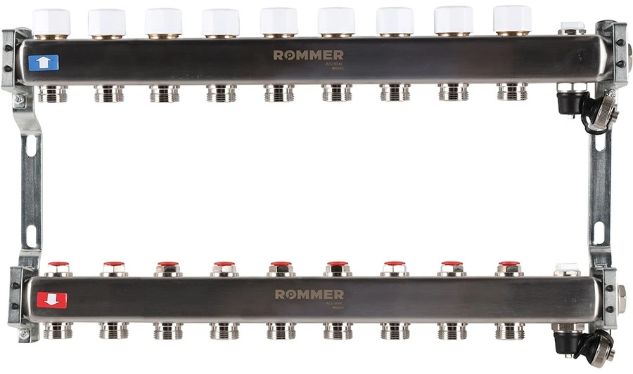 Для отопления Rommer 1"/3/4"x9 с запорными клапанами (RMS-3201-000009)