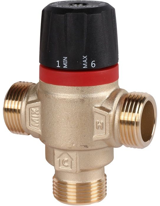 Смесительный клапан Rommer 3/4" НР 20-43°С KV 1,6 (RVM-0121-164320) боковое смешивание