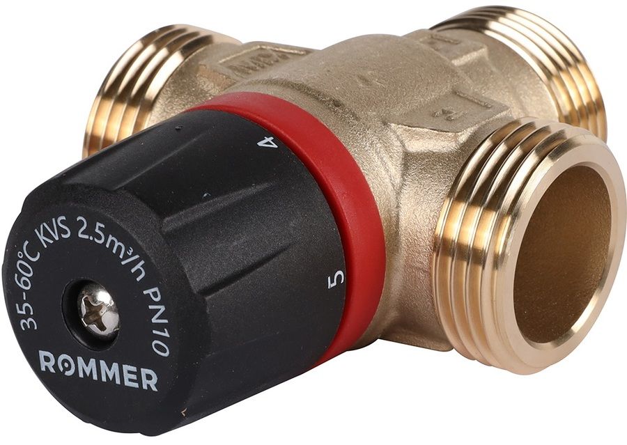 Смесительный клапан Rommer 1" НР 35-60°С KV 2,5 (RVM-0232-256025) боковое смешивание фото#5