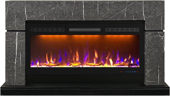 Линейный электрокамин Royal Flame Lindos 42 SFT Stone Touch серый мрамор c очагом Crystal 40 RF