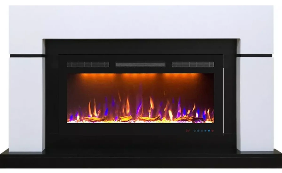 Линейный электрокамин Royal Flame Lindos белый c очагом Crystal 36 RF