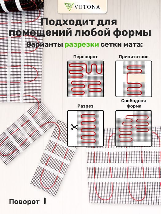 Нагревательный мат Vetona 1350 Вт/9,0 м2 фото#6