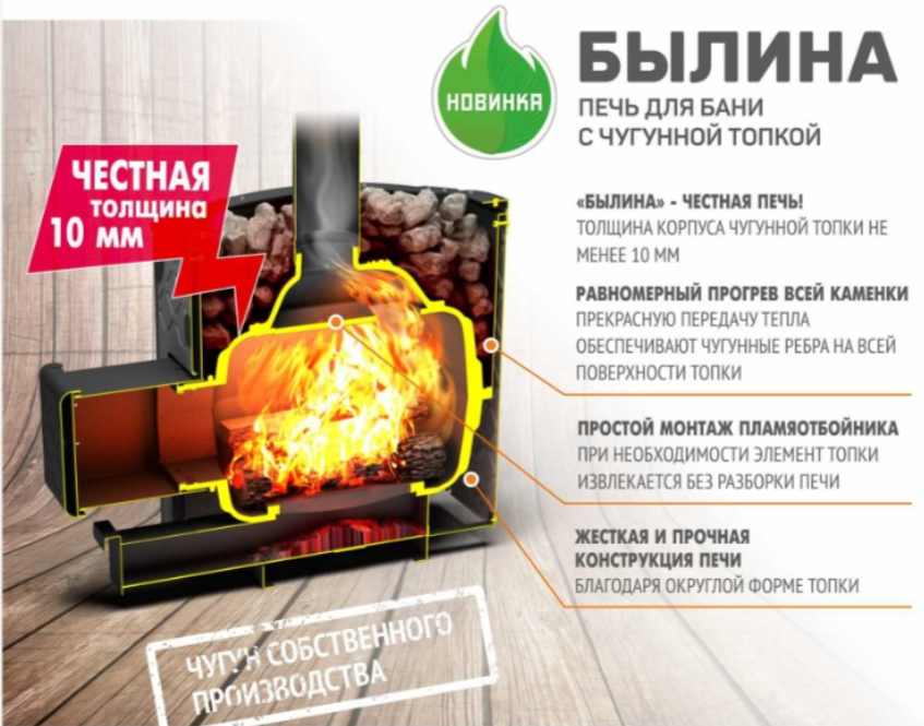 Дровяная печь Теплодар БЫЛИНА-18 Ч Панорама (1.2) (+ дверь БЫЛИНА 16"/обрамление) фото#2