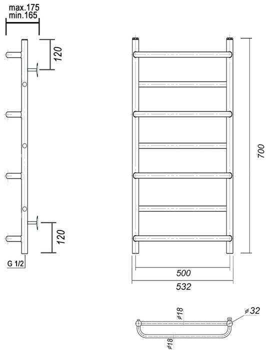 Водяной полотенцесушитель Domoterm Орфей П7 500x700 золото фото#3