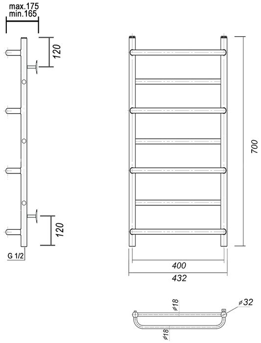 Водяной полотенцесушитель Domoterm Орфей П7 400x700 золото фото#3