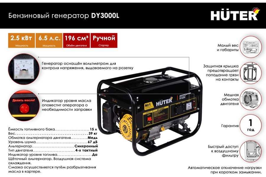 Бензиновый генератор Huter DY3000L фото#5