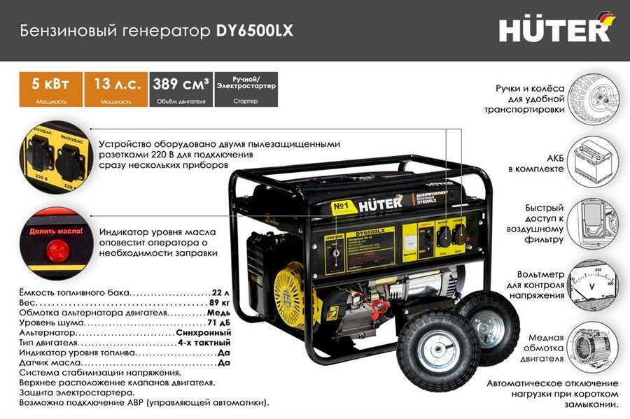Бензиновый генератор Huter DY6500LX фото#6