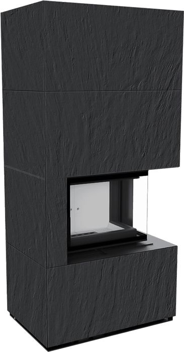 Готовый дровяной каминокомплект Kratki FLOKI PRO NATURALI ARDESIA NERO A SPACCO, угловое стекло справа фото#3