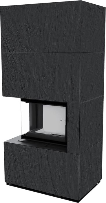 Готовый дровяной каминокомплект Kratki FLOKI PRO NATURALI ARDESIA NERO A SPACCO, угловое стекло слева фото#2