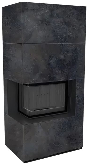 Готовый дровяной каминокомплект Kratki FLOKI PRO OXIDE NERO, угловое стекло слева, черная футеровка