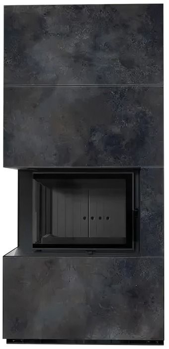 Готовый дровяной каминокомплект Kratki FLOKI PRO OXIDE NERO, угловое стекло слева, черная футеровка фото#2