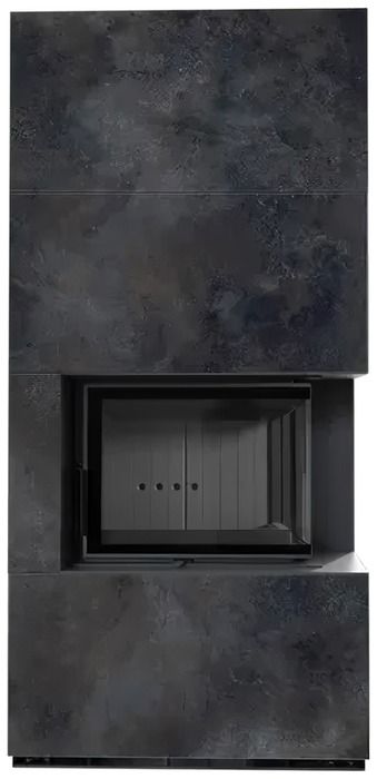 Готовый дровяной каминокомплект Kratki FLOKI PRO OXIDE NERO, угловое стекло справа, черная футеровка фото#2