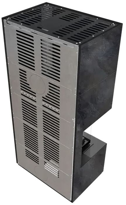 Готовый дровяной каминокомплект Kratki FLOKI PRO OXIDE NERO, угловое стекло слева, черная футеровка фото#3