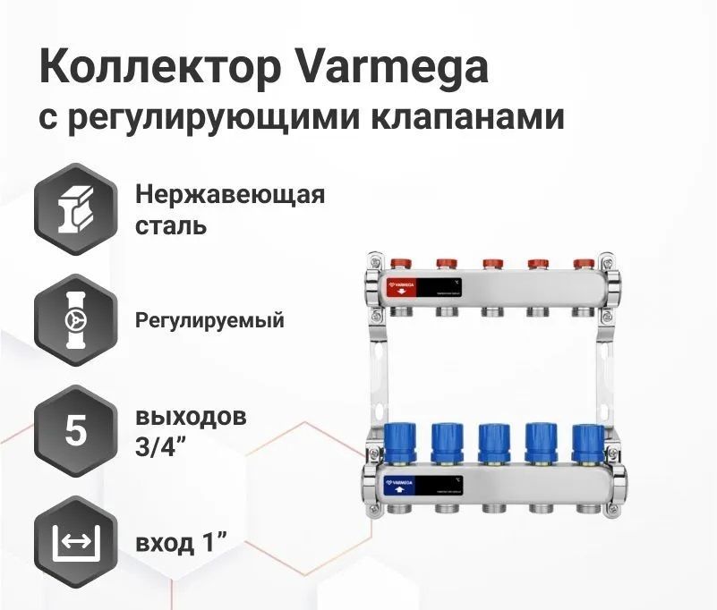 Для отопления VARMEGA VM15505 1", 5 x 3/4"EK фото#3