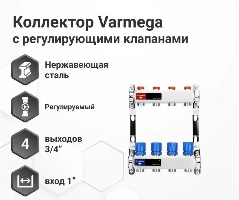 Для отопления VARMEGA VM15504 1", 4 x 3/4"EK фото#3