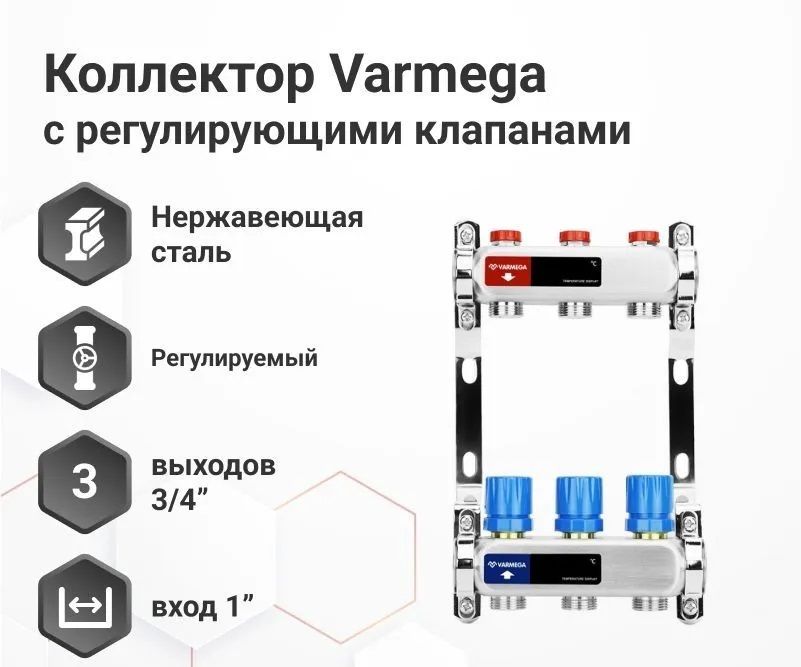 Для отопления VARMEGA VM15503 1", 3 x 3/4"EK фото#3