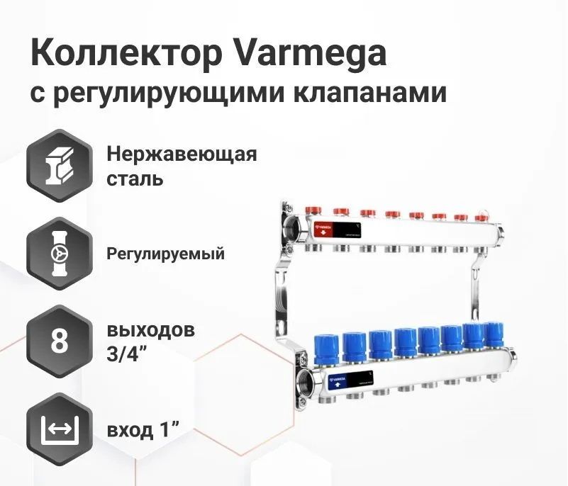 Для отопления VARMEGA VM15508 1", 8 x 3/4"EK фото#3