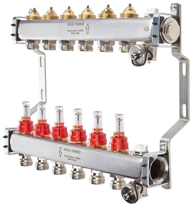 Для отопления Royal Thermo 1" ВР-3/4" НР, 6 выходов с расходомерами, нерж. (RTE 52.106) фото#2