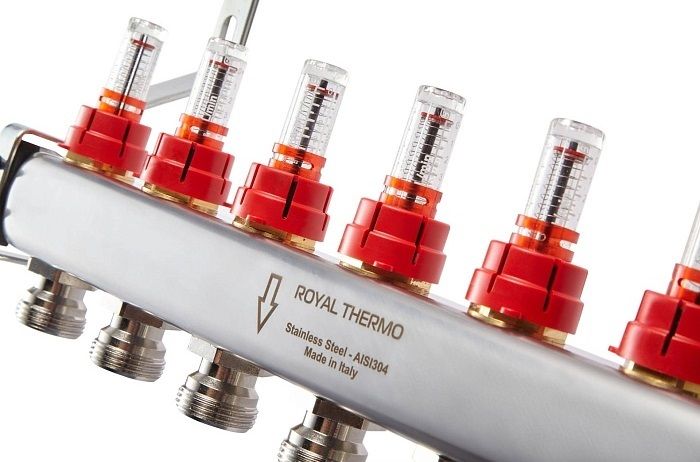 Для отопления Royal Thermo 1" ВР-3/4" НР, 6 выходов с расходомерами, нерж. (RTE 52.106) фото#4