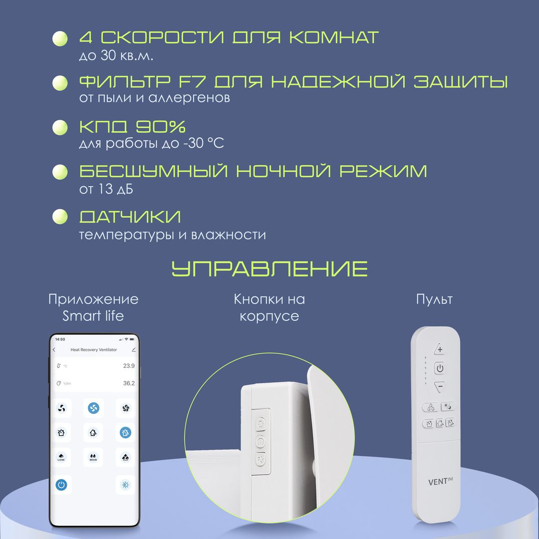 Проветриватель VENTini HRV-60-PLUS (B) скрытое подключение фото#9