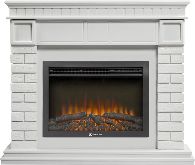 Электрокамин Electrolux EFP/P-2520LS N с порталом Firelight Bricks 25 камень белый, белая эмаль
