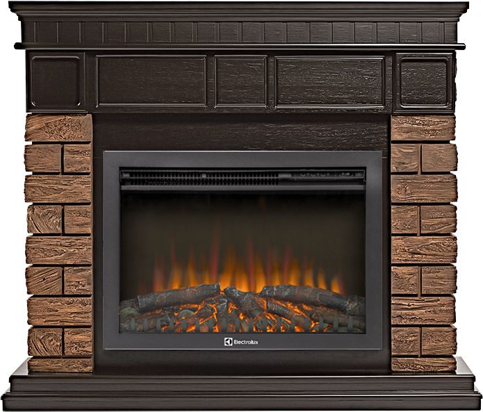 Электрокамин Electrolux EFP/P-2520LS N с порталом Firelight Bricks Wood 25 камень темный, шпон венге