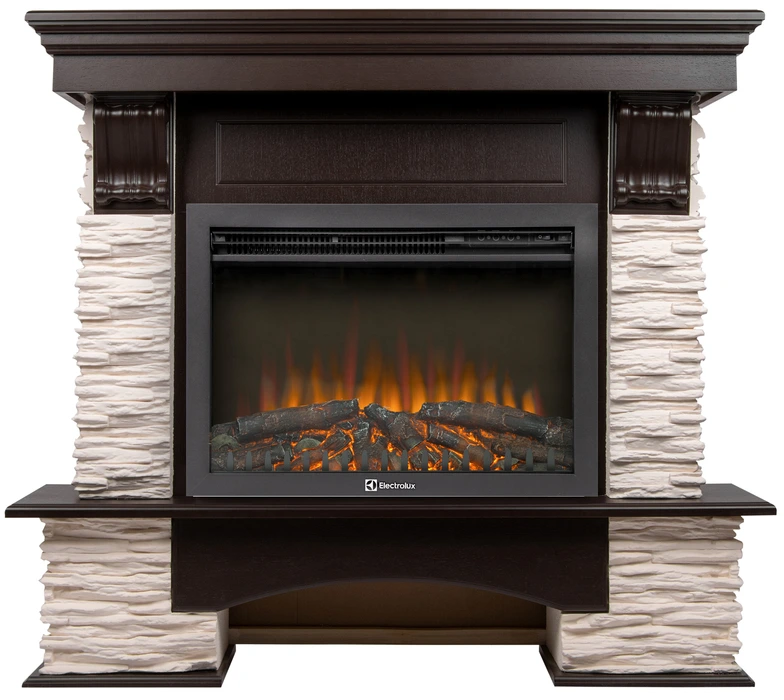 Электрокамин Electrolux EFP/P-2520LS N с порталом Firelight Pietra Nuovo 25 камень сланец белый, шпон темный дуб