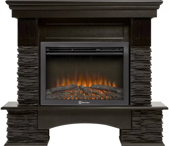 Электрокамин Electrolux EFP/P-2520LS N с порталом Firelight Pietra Nuovo 25 камень сланец чёрный, шпон венге