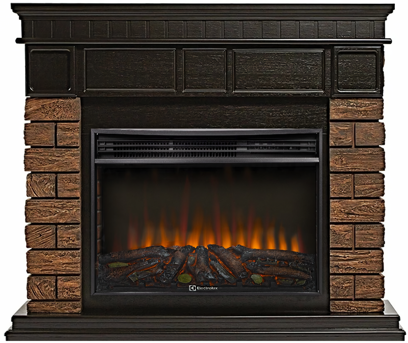 Электрокамин Electrolux EFP/P-3020LS N с порталом Firelight Bricks Wood 30 камень темный, шпон венге