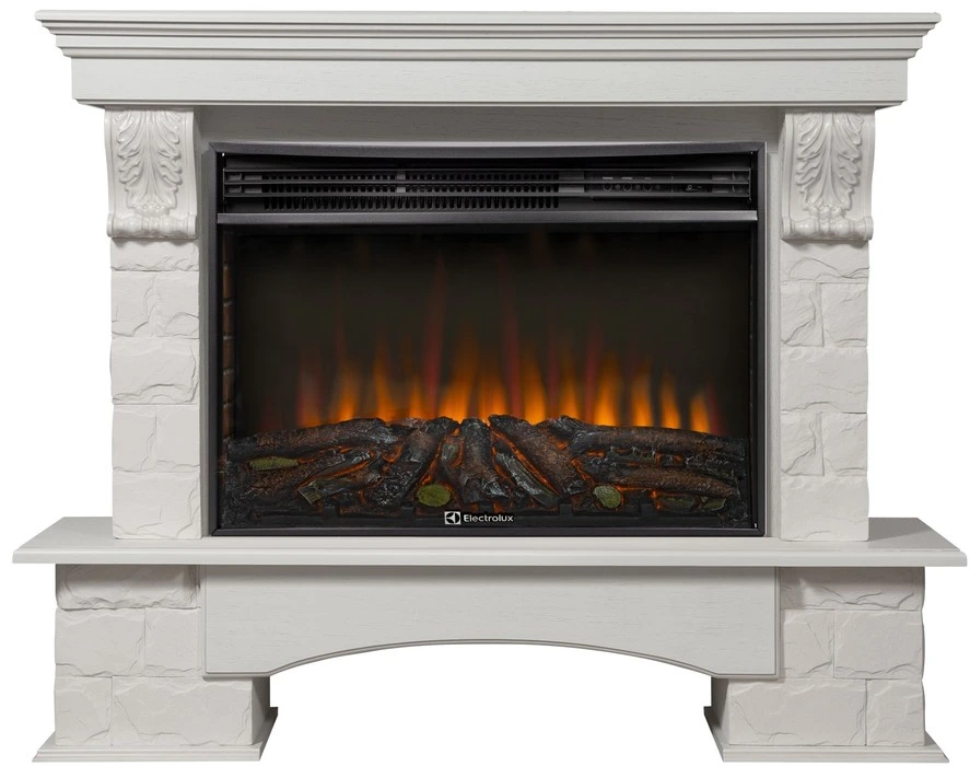 Электрокамин Electrolux EFP/P-3020LS N с порталом Firelight Forte 30S камень белый, шпон белёный дуб