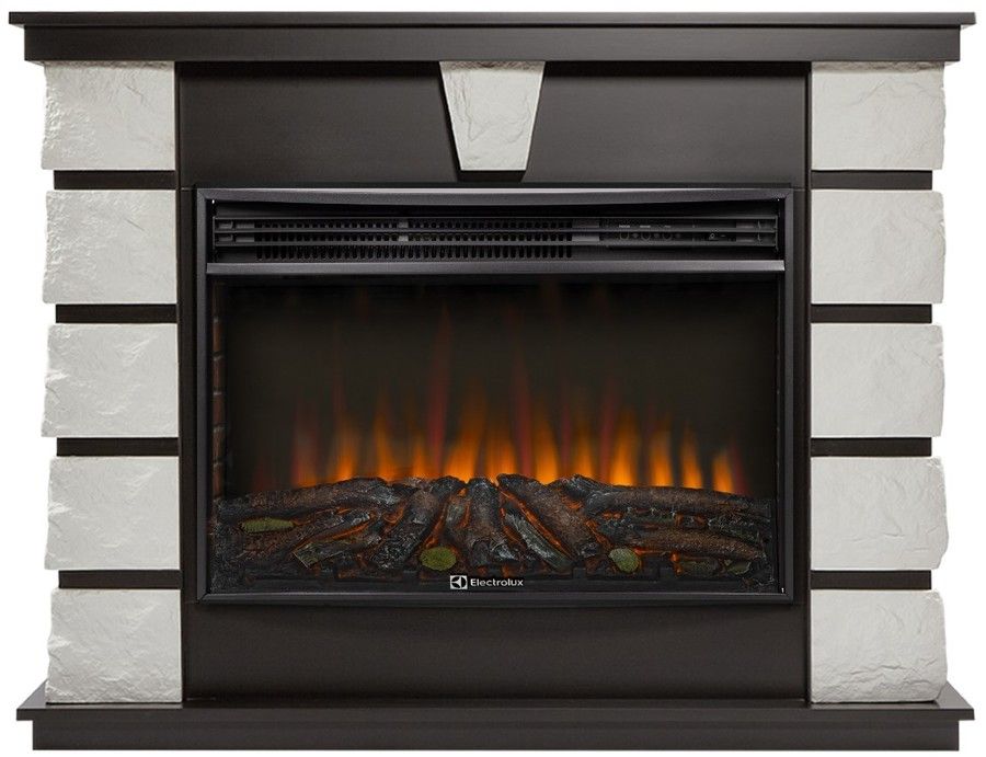 Электрокамин Electrolux EFP/P-3020LS N с порталом Firelight Excalibur 30 камень белый, шпон венге