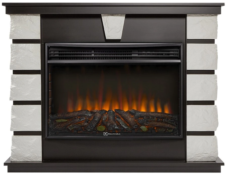 Электрокамин Electrolux EFP/P-3020LS N с порталом Firelight Excalibur 30 камень белый, шпон венге