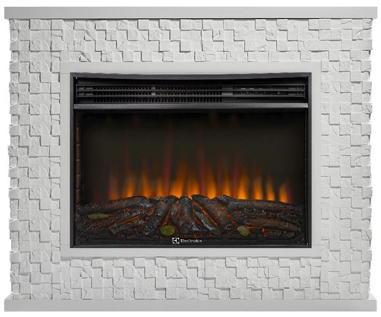 Электрокамин Electrolux EFP/P-3020LS N с порталом Firelight Quadro 30 камень песчаник античный белый, белая эмаль