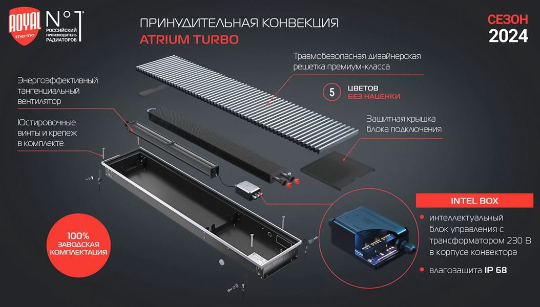 Внутрипольный конвектор длиной 1,1 м - 1,5 м Royal Thermo ATRIUM TURBO-90/250/1500 фото#7