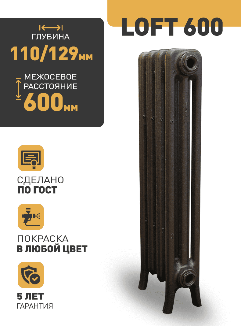 Чугунный радиатор Радимакс LOFT 600 1 секция фото#2