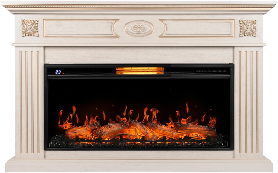 Электрокамин Royal Thermo Aurora RTFP/P-AR40LS с порталом Firelight Siena 40, слоновая кость с золотой патиной