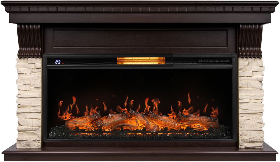 Электрокамин Royal Thermo Aurora RTFP/P-AR40LS с порталом Firelight Michigan 40, камень молочный, шпон темный дуб
