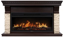 Линейный электрокамин Electrolux EFP/P-4220LS с порталом Firelight Michigan 42, камень молочный, шпон темный дуб