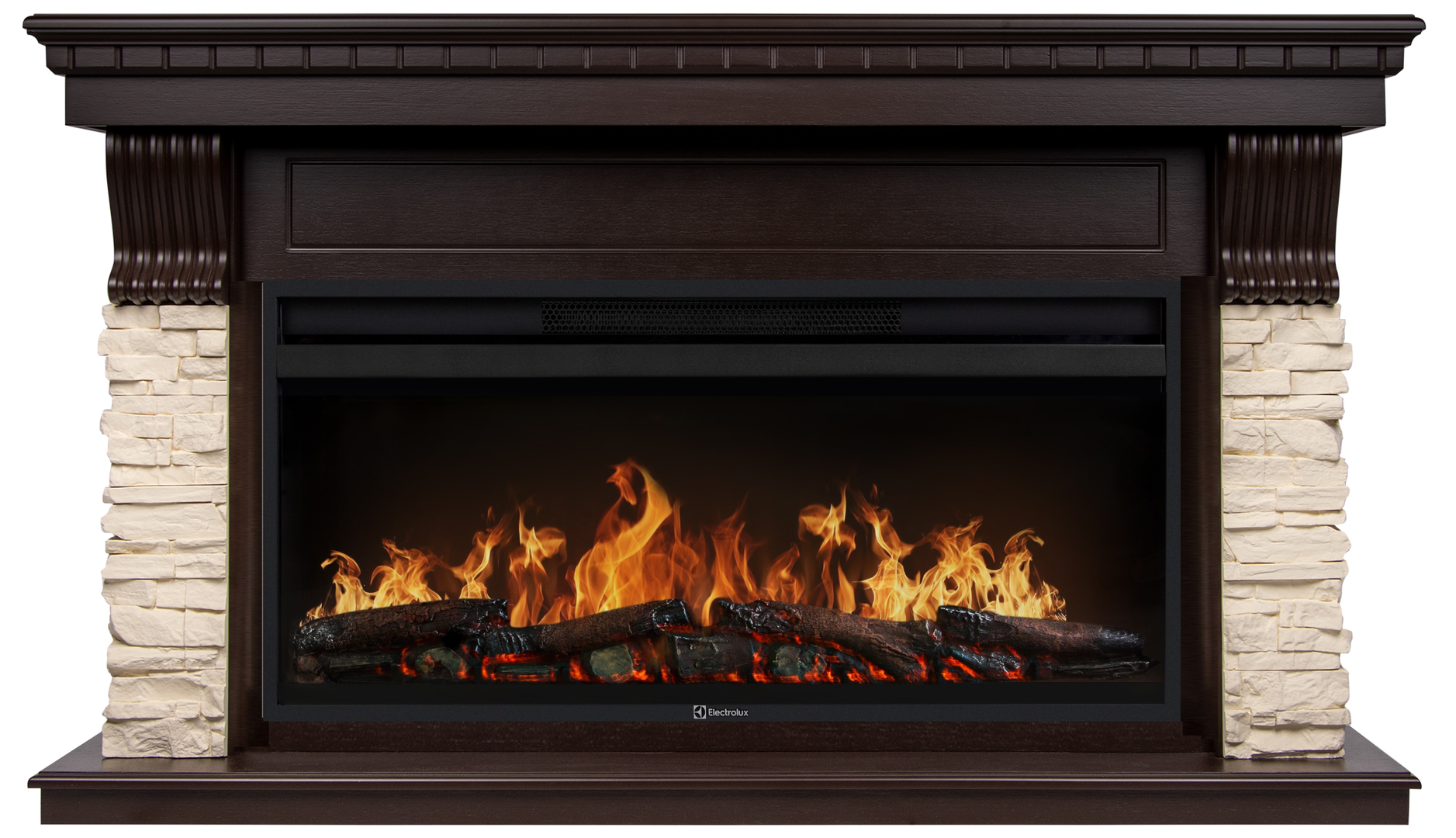 Электрокамин Electrolux EFP/P-3620LS с порталом Firelight Michigan 36, камень молочный, шпон темный дуб
