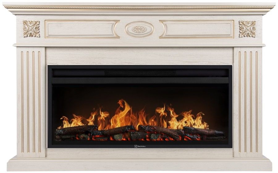 Линейный электрокамин Electrolux EFP/P-4220LS с порталом Firelight Siena 42, слоновая кость с золотой патиной