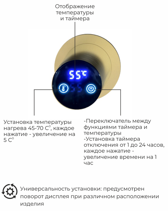Электрический полотенцесушитель Terminus Рондо П2 350х760 Брашированное золото фото#5