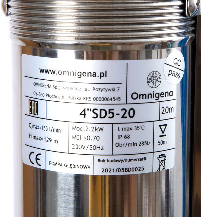 Погружной насос OMNIGENA 4SD 5-20 (2,2kW) 220V фото#2