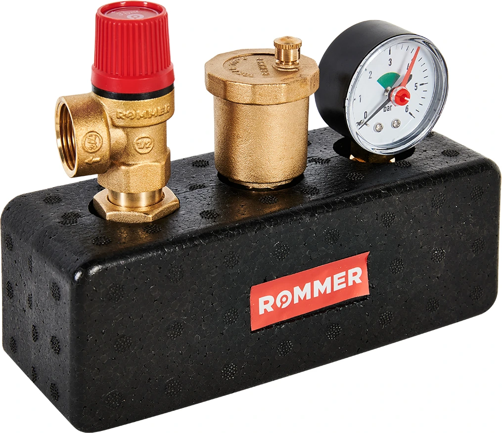 Группа безопасности Rommer 3 бар, 1" (до 50 кВт) (в теплоизоляции)